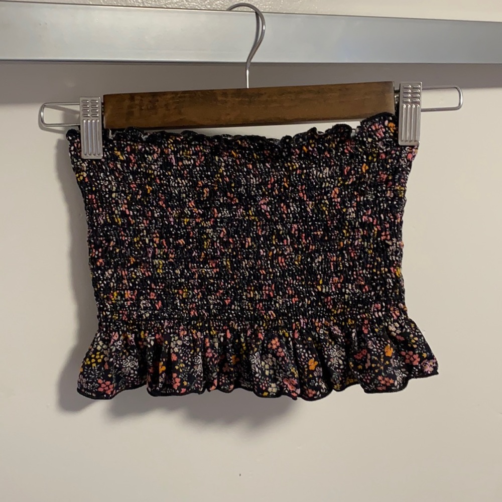 black, floral tube top